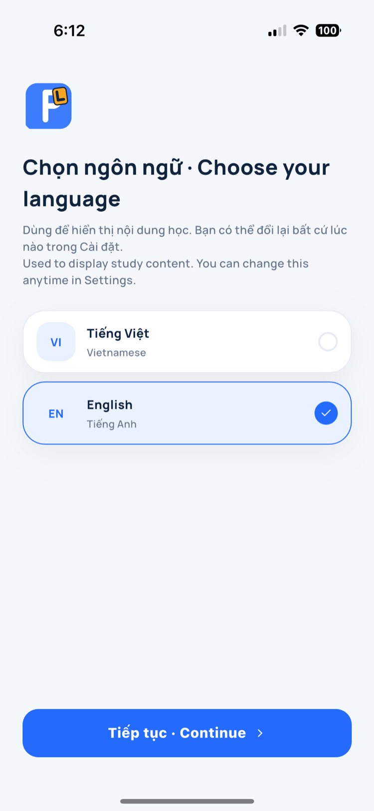 Choose English or Vietnamese