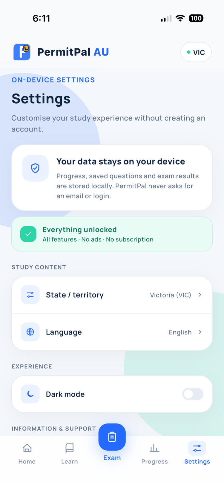 Settings and privacy