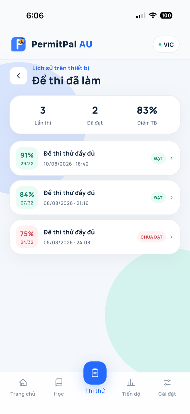 Lịch sử các lần thi thử